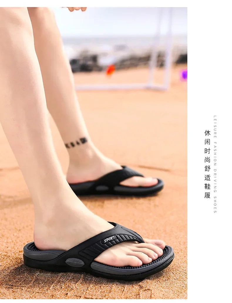 Men's Massage Flip Flops – Breathable Summer Beach Sandals, Luxury Comfort Slippers, Plus Size 46