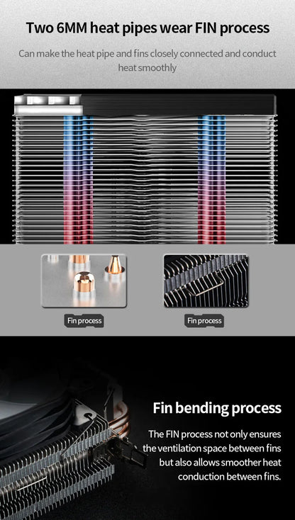 Jonsbo CR1200 CPU Cooler – 2 Heat Pipe Tower with RGB Light & 9cm Fan for Intel & AMD