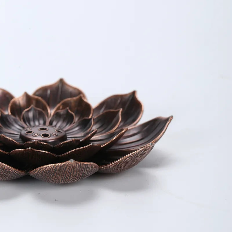 Alloy Incense Burner Stick Holder - Lotus Line Design for Buddhism, Sandalwood Coil Base - Ideal for Temples, Yoga Studios, and Home Decoration