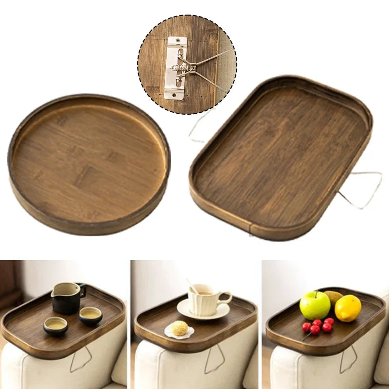 Wooden Sofa Armrest Clip-On Table – Foldable Storage Tray for Couch, TV, Snacks, Tea & Coffee