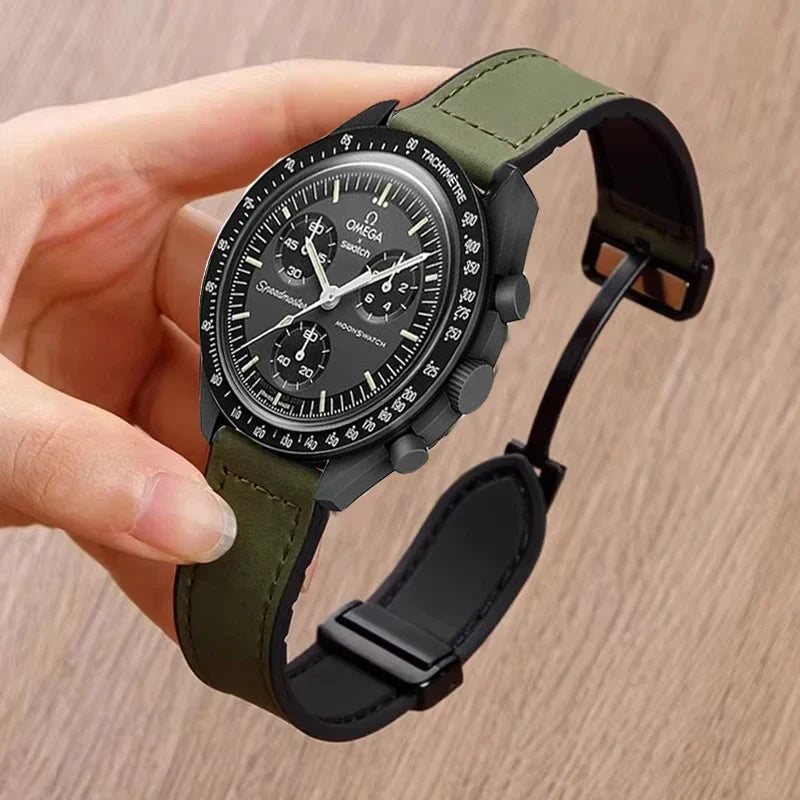 Magnetic Leather Silicone Watch Strap 20mm/22mm for Omega x Swatch MoonSwatch, Xiaomi Watch S1–S4 & Huawei GT2–GT5