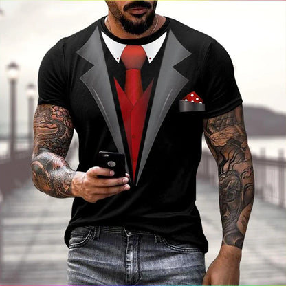 3D Fake Suit T-Shirt - Funny Tailcoat & Bow Graphic Summer Casual Tee