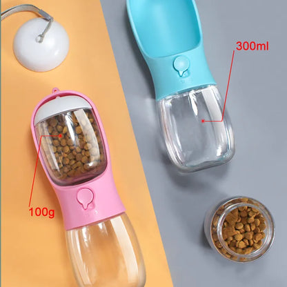 2 in 1 300ml Portable Food Grade Dog Cat Travel Water Cup Bottle with Food Dispenser - Pet Water and Food Container