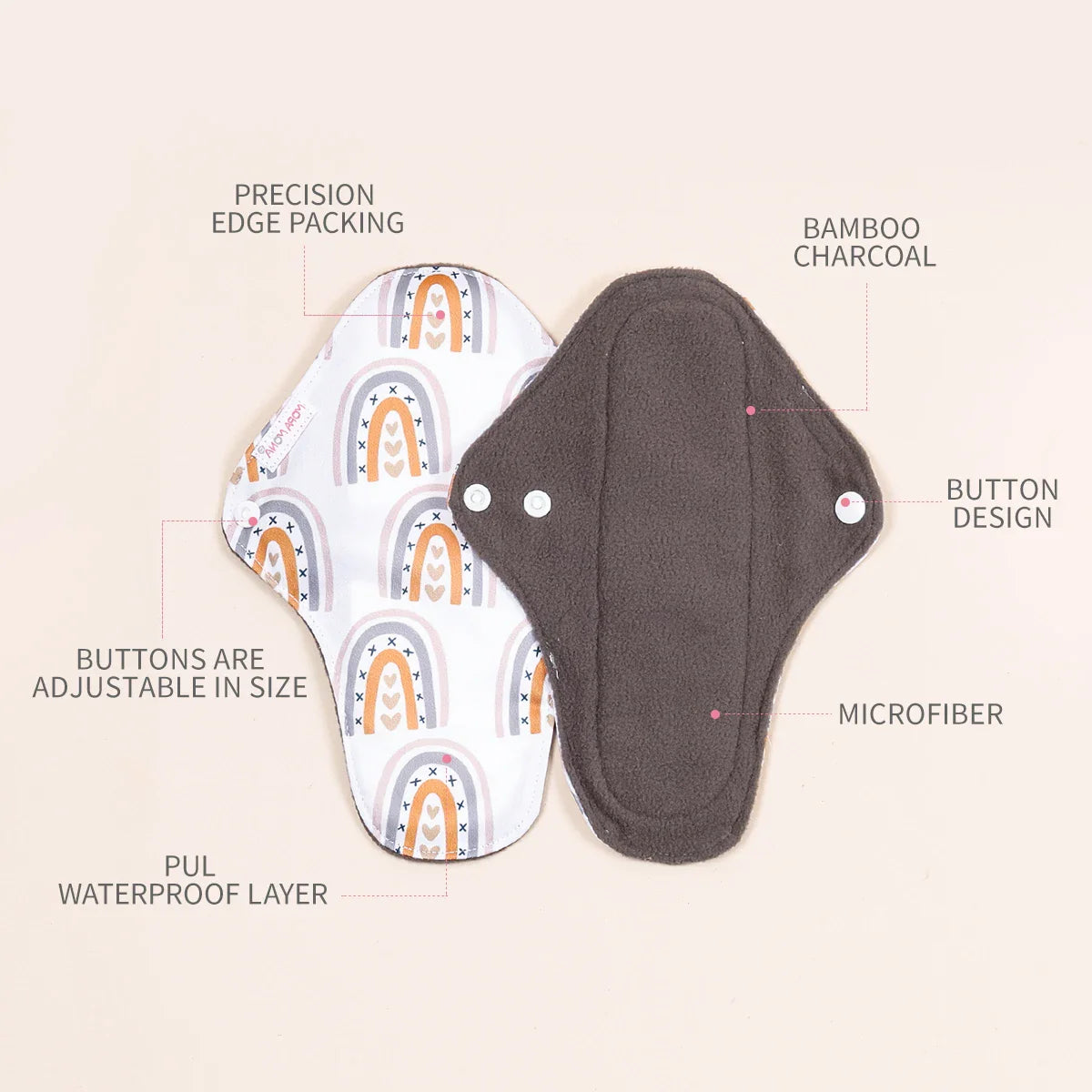 L Size 10pcs/set Bamboo Charcoal Menstrual Pads - Absorbent, Waterproof, Washable, and Reusable Sanitary Pads in Random Colors