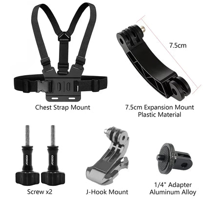 Action Camera Accessories Kit - Adjustable Head Strap & Chest Mount Holder for GoPro, DJI, Insta360 & More