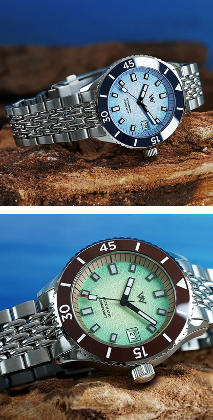 WM Welly Merck Automatic Mechanical Watch for Men — Sparkle Grain Gradient Dial, Ceramic Bezel, NH35, AR Coating, 100M WM212