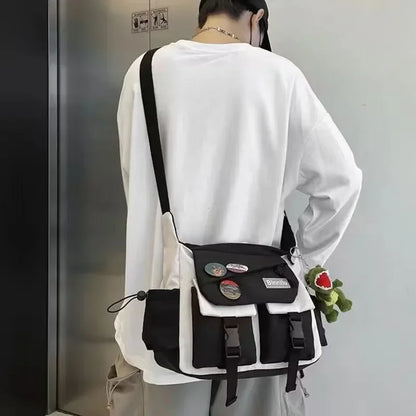 Harajuku Nylon Crossbody Bag – Unisex Messenger Shoulder Bag for Men & Women, School Book Canvas Handbag Youth Travel Sac Bolsa