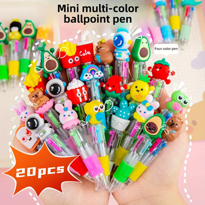 Cute Cartoon 4-Color Mini Ballpoint Pens - Kawaii Unicorn & Flamingo Retractable School Office Stationery, 5–20 Pieces