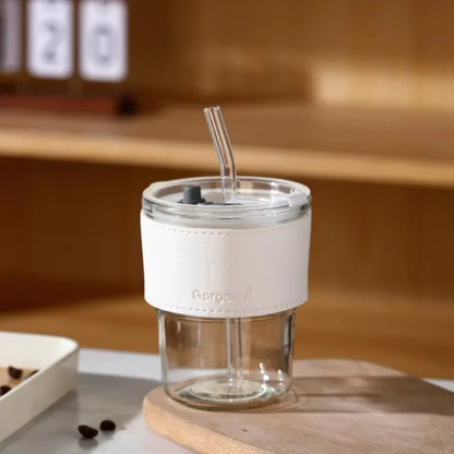 400ml Double Drinking Mouth Water Bottle – Transparent Glass Coffee Mug with Straw & Lid, Creative Beer & Beverage Cup