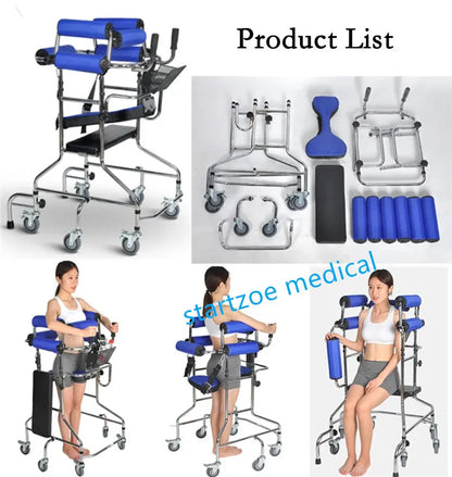 Upright Rollator Walker – 8-Wheel Anti-Tilt Stand-Up Walker with Seat, Hemiplegia Mobility Support Frame