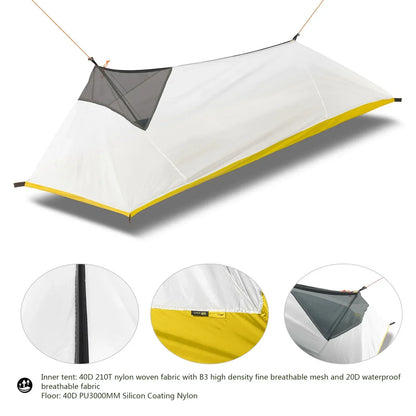 Ultralight 1-Person Camping Tent – 230g/260g Summer Mesh Tent, 40D 210T Nylon, Ventilated Inner Tent with Mosquito Net, 3-4 Season