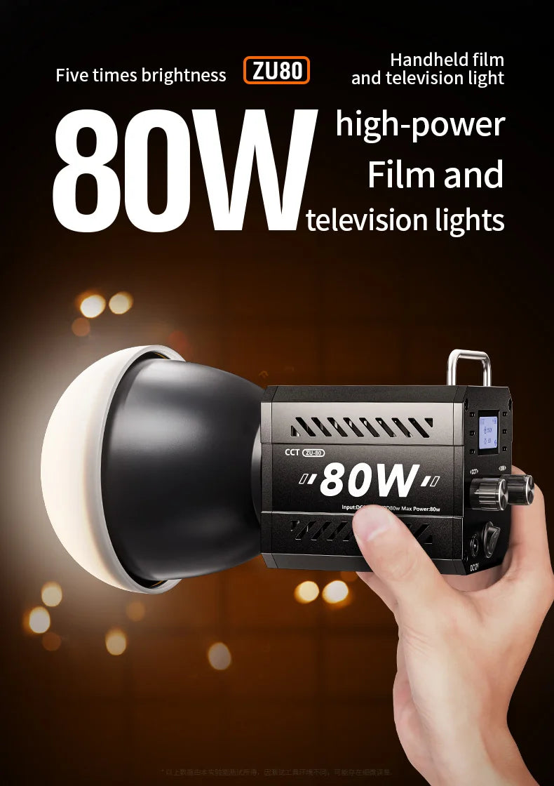80W Dual Color Temperature COB Photography Light - Professional LED Video Light, Portable Handheld Fill Light with Mini Bowens