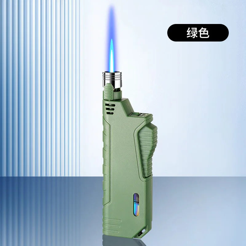 JOBON Outdoor Camping Blue Flame Lighter — Retractable Lever Ignition with Visual Window, Windproof Gadget for Men