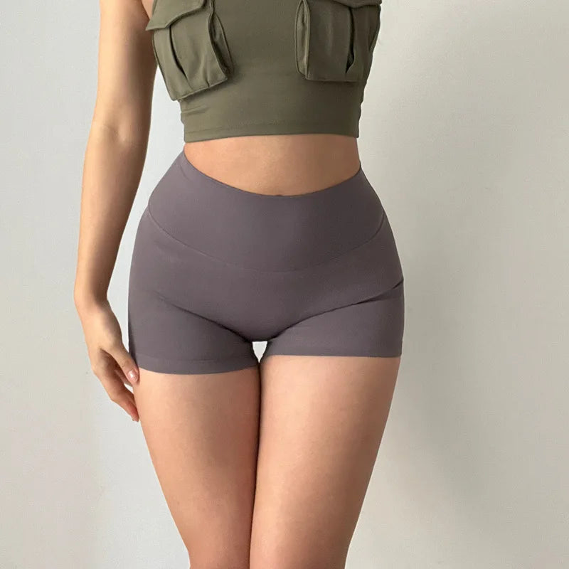 GymHUB High Waist Hip Lift Yoga Shorts – Women’s Quick Dry Peach Nude 3/4 Fitness Leggings for Running & Gym Training