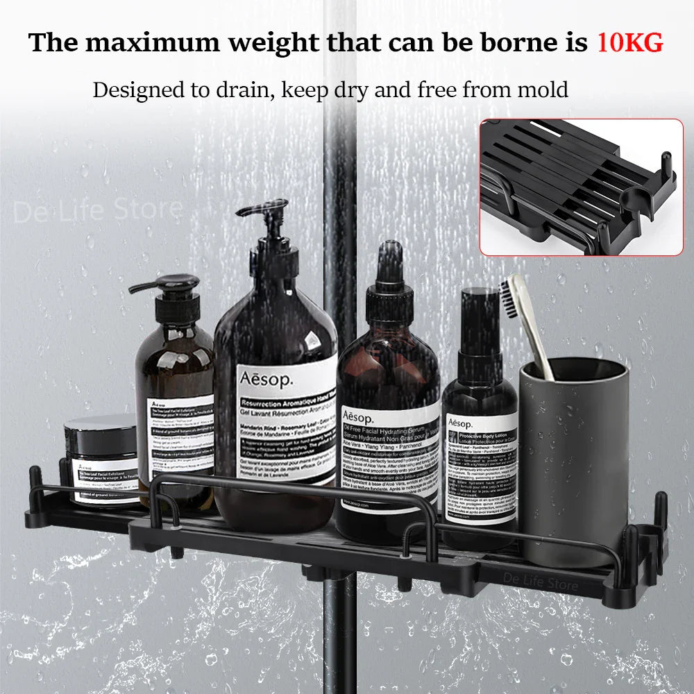 Extendable Shower Shelf — No-Drill Bathroom Storage Holder with Shampoo Tray, Wall-Mounted Accessories