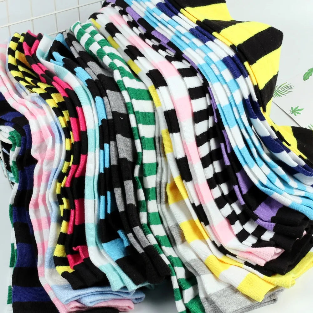 Stylish Knee-Length JK Striped Socks for Women & Girls – Multi-Color Cute Thigh-High Socks   1/2