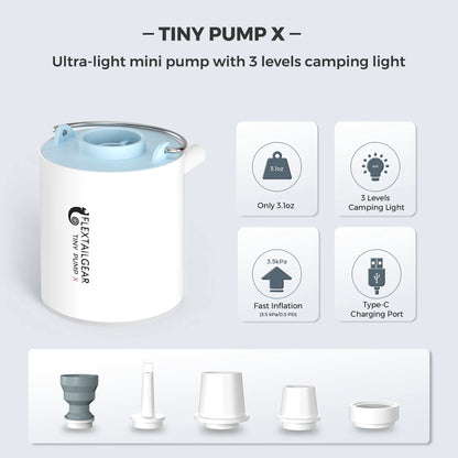FLEXTAILGEAR Tiny Pump X – Portable Rechargeable Camping Air Pump with 1300mAh Battery for Pool Floats, Air Mattresses & Vacuum Bags