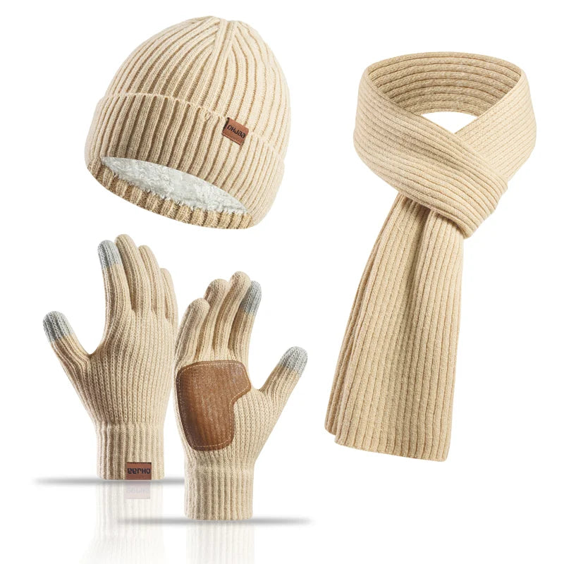 3-Piece Women’s Winter Set – Warm Knitted Beanie, Long Scarf & Gloves for Outdoor Sports, Skiing & Running