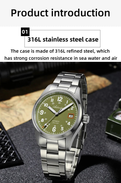 ADDIESDIVE AD2070 Men’s Automatic Mechanical Watch – Sapphire Crystal, 20Bar Waterproof, Super Luminous Stainless Steel