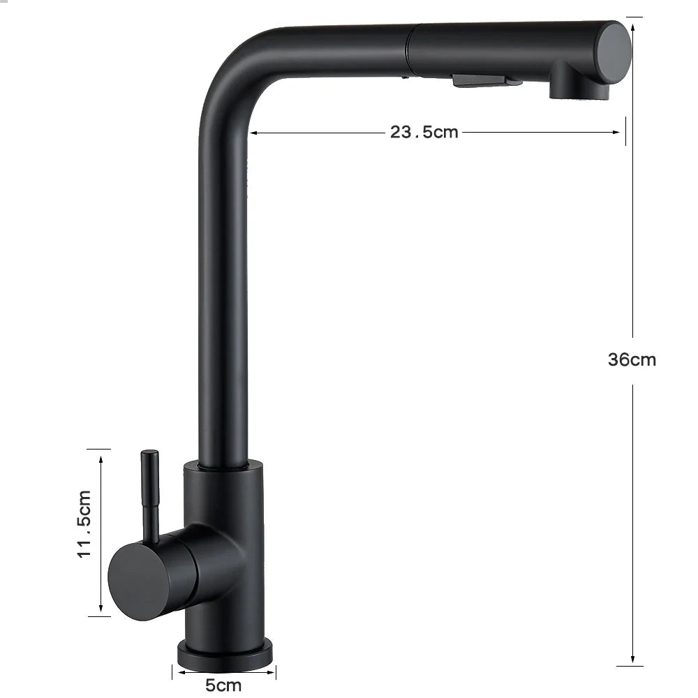 Black Flexible Pull-Out Kitchen Faucet - Stainless Steel 2-Mode Nozzle, 360° Rotating Hot & Cold Water Sink Mixer Tap