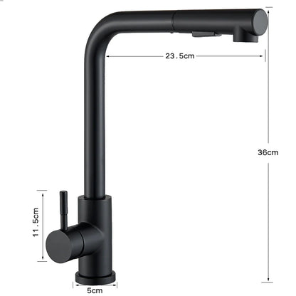 Black Flexible Pull-Out Kitchen Faucet - Stainless Steel 2-Mode Nozzle, 360° Rotating Hot & Cold Water Sink Mixer Tap