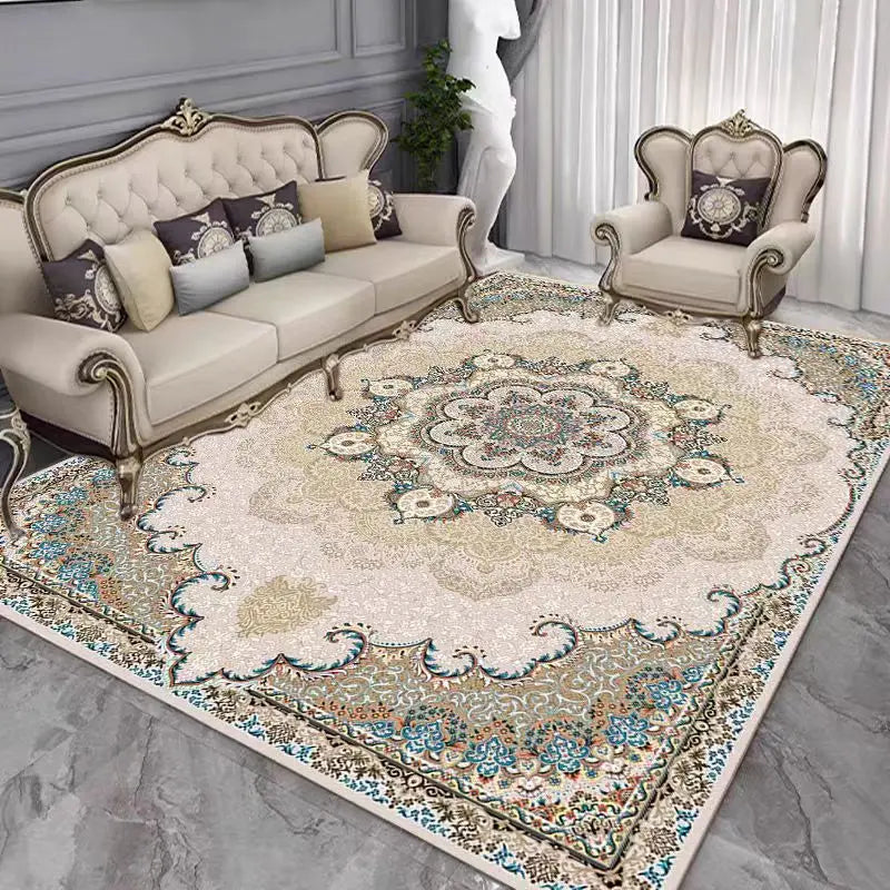 French Retro Persian Crystal Velvet Rug - Non-Slip Large Area Carpet for Living Room, Bedroom & Sofa
