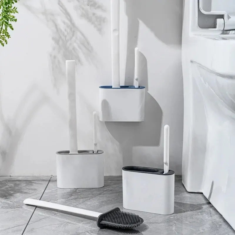 Wall Mounted Silicone Toilet Brush - Quick Drying Waterproof WC Cleaner with Soft Bristles Bathroom Accessory