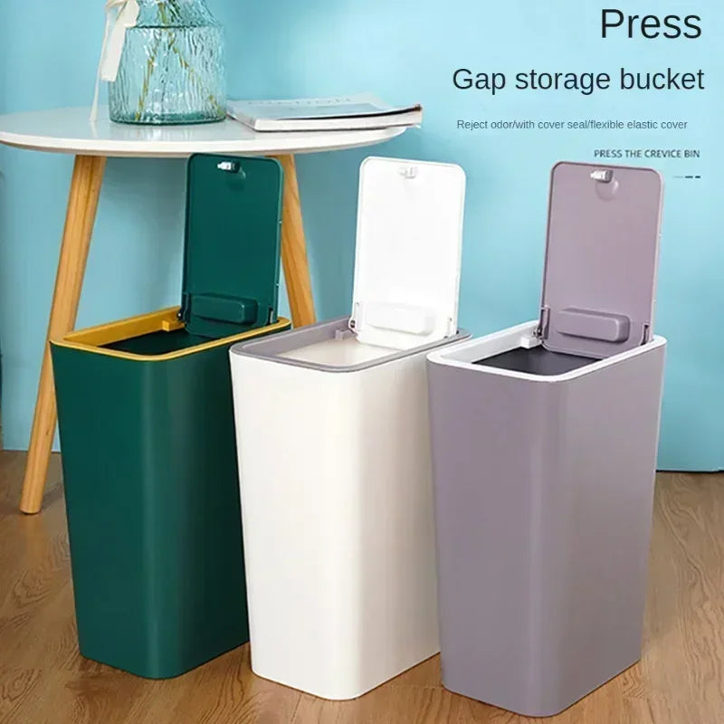 10L Bathroom Trash Can — Small Plastic Wastebasket with Press Top Lid for Toilet, Bedroom & Living Room