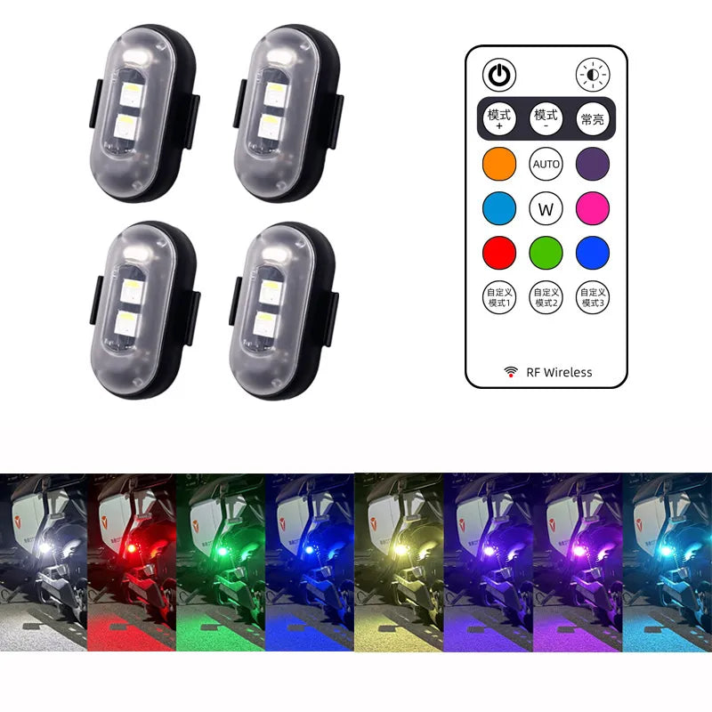 Wireless RGB LED Aircraft Strobe Lights - Motorcycle Flash Position Warning Lights - for Airplanes, Helicopters, and More