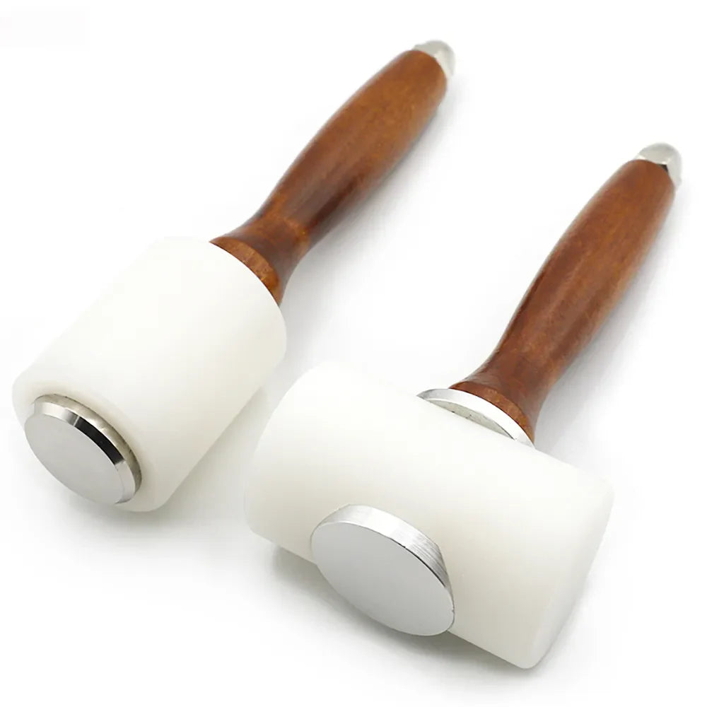 QJH Professional Leather Carve Hammer: Nylon Mallet with Wood Handle for Leathercraft Punching, Printing, and DIY Percussion