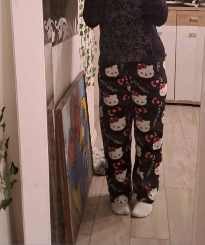 Y2K Hello Kitty Sanrio Pajama Pants – Women’s Anime Cartoon Sleepwear, Cozy Couple Home Trousers