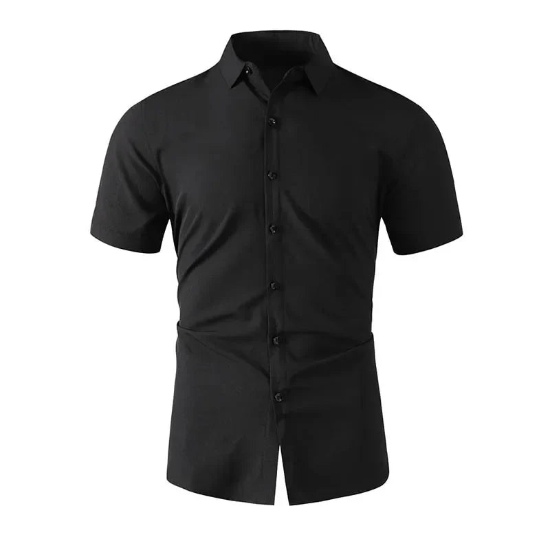 Men’s Summer Business Casual Shirt – Solid Color Short Sleeve, Comfortable, No-Iron, Versatile Fashion Top
