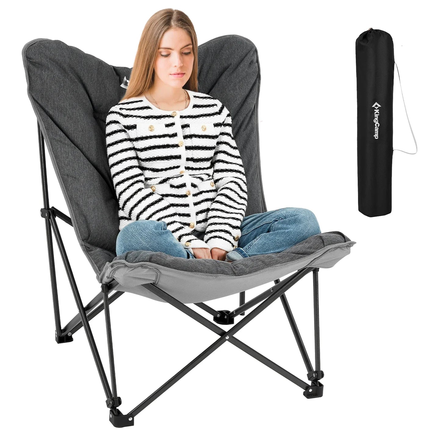 KingCamp Portable Foldable Butterfly Chair – Comfortable Upholstered Seat for Camping, Dorm & Outdoor, 300 lbs