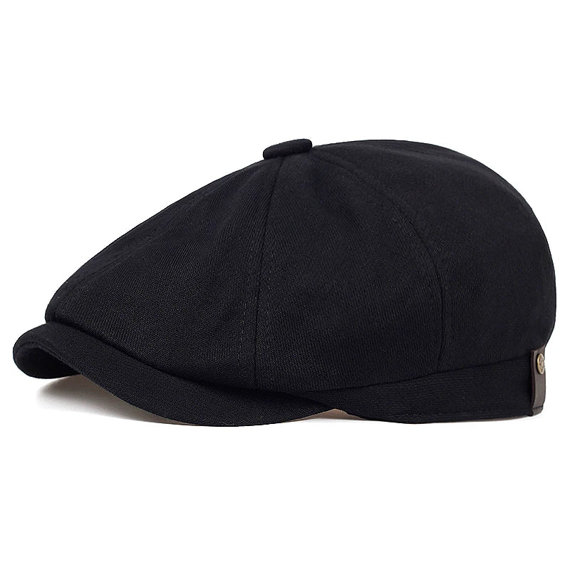 Men's Retro Newsboy Cap - Octagonal Flat Hat with Herringbone Design, British Painter Style Beret for Autumn and Winter