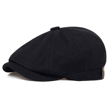 Men's Retro Newsboy Cap - Octagonal Flat Hat with Herringbone Design, British Painter Style Beret for Autumn and Winter