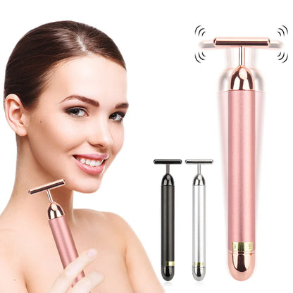 24K Gold Roller Vibrating Facial Massager - Slimming Beauty Pulse for Firming, Lifting, and Tightening Skin, Wrinkle Reduction Bar