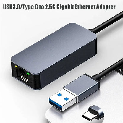 2500Mbps USB 3.0 Wired Ethernet Adapter – USB Type-C to RJ45 LAN Network Card for PC, MacBook, Windows Laptop