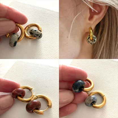Leopard Bead Opal Stainless Steel Hoop Earrings — Gold Color, Anti-Fading Wedding & Prom Jewelry for Women, Gift Accessory