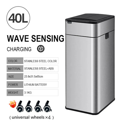 Smart Stainless Steel Trash Can – Automatic Wastebin for Kitchen & Home, 20-60L Large Capacity Garbage Bin