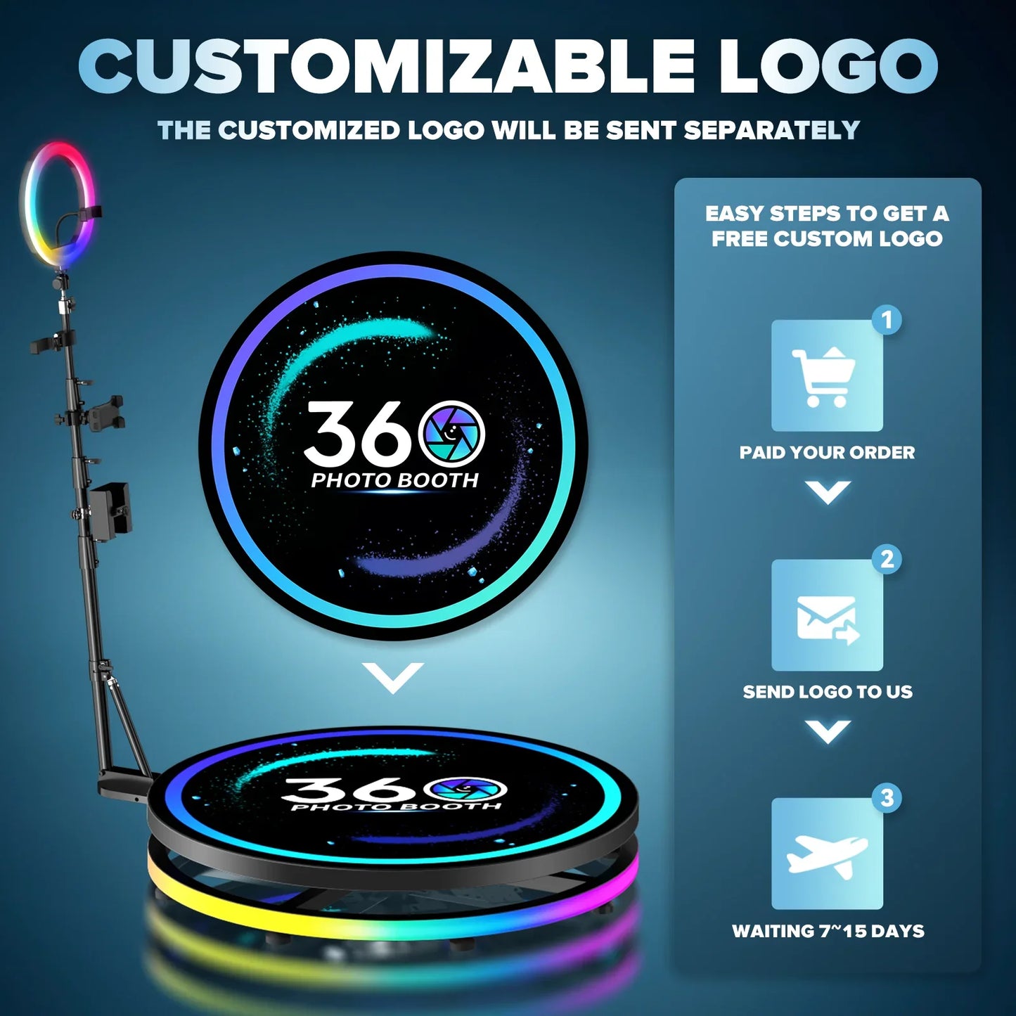 360° Rotating Photo Booth Machine – Portable Automatic Selfie Booth with App Control for Parties & Events
