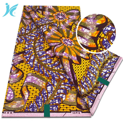 2026 African Grand Super Batik Fabric - Soft Real Print Glitter Gold Ankara Wax Fabric for Dresses & Sewing