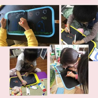 Children's Magic Blackboard – Educational Coloring & Drawing Game, 6 Sided Erase Board with 3 Chalk Pens & Water