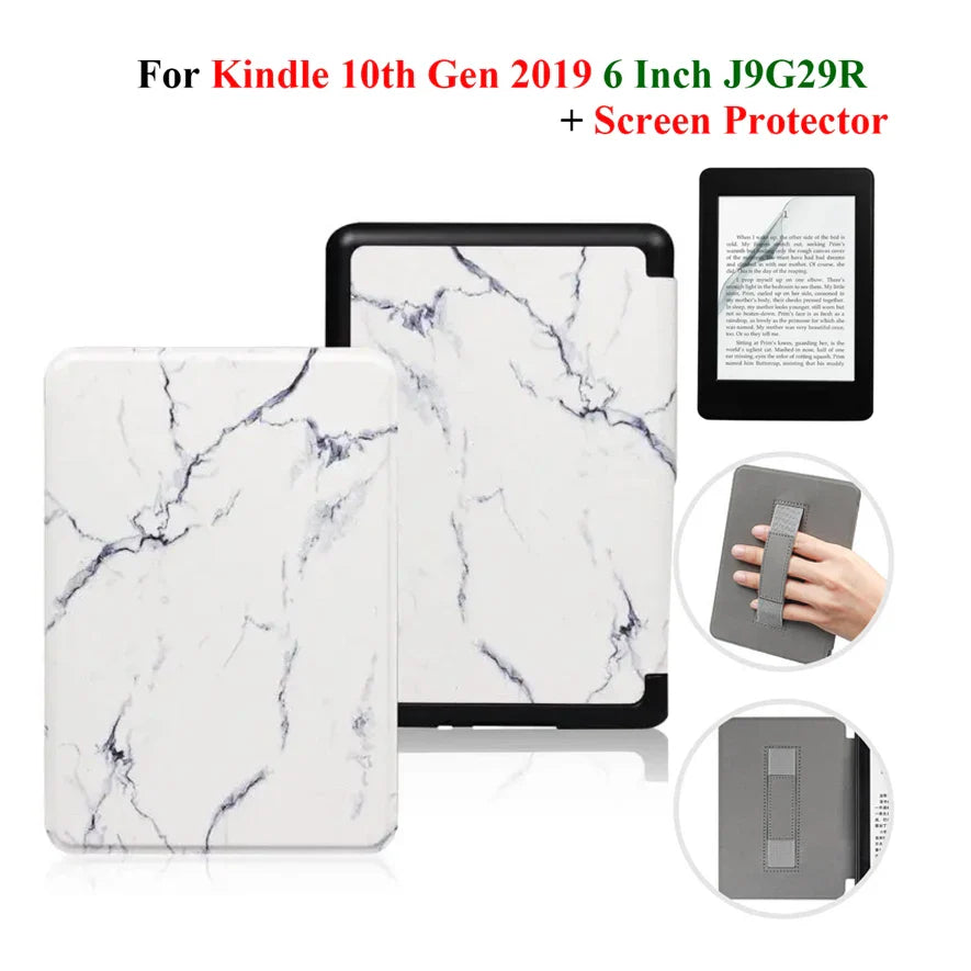 Kindle 10th Gen 6" Leather Case – Hand Strap & Screen Protector Cover with Wake/Sleep Function (2019, J9G29R)