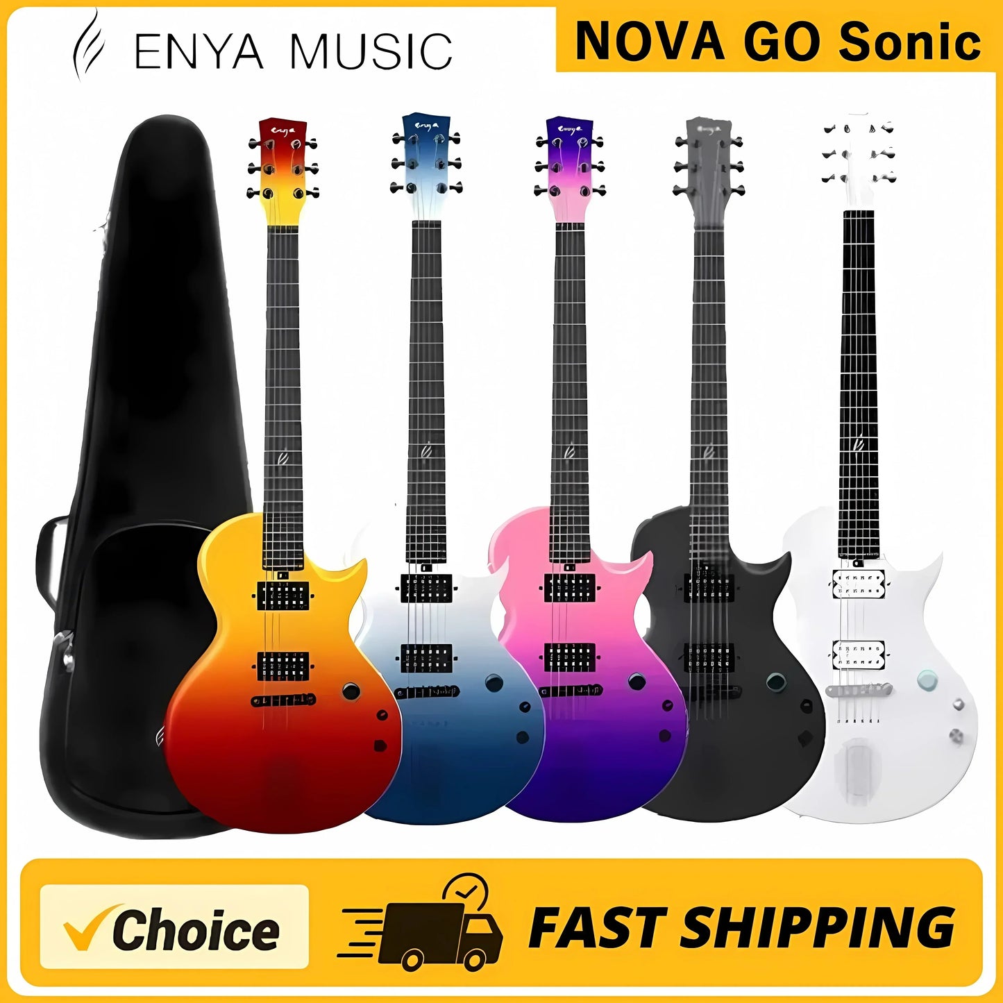 ENYA Nova Go Sonic Carbon Fiber Electric Guitar - Lightweight, Durable, with Bag, Ideal for Beginner Adults