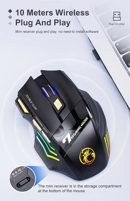 IMICE GW-X7 Wireless Gaming Mouse | 3200DPI, Dual Mode, Rechargeable, 7 Keys, Silent, Bluetooth, 7-Color LED