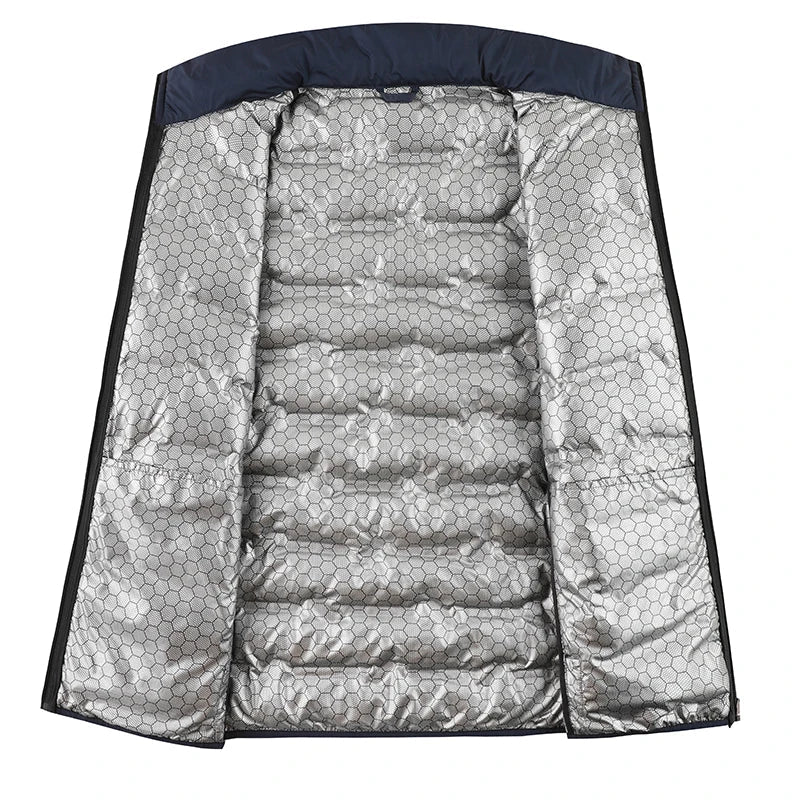 Graphene Self-Heating Down Jacket for Men – Solid Windproof, Pleated Stand Collar, Warm Winter Outerwear