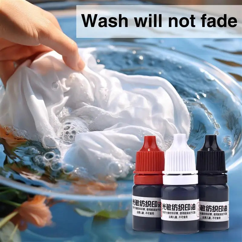 10ml Textile Ink for Clothes – Blue, Red & Black Waterproof Ink for Kids’ Name Stamps, Non-Fading