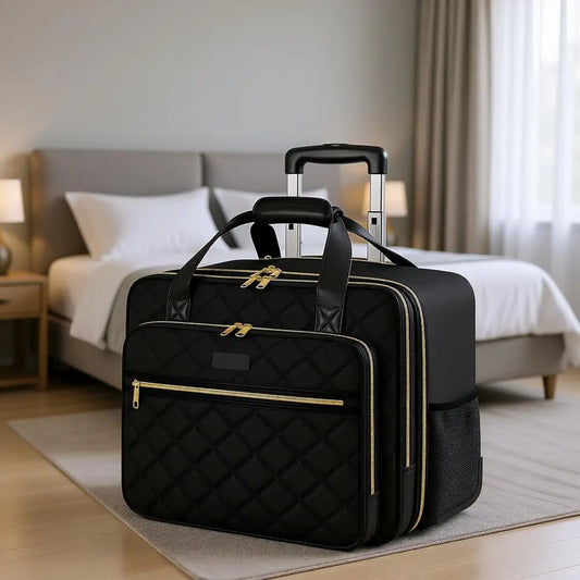 Extra Large 18" Laptop Rolling Bag for Women – Black Travel, Work & College Bag with Wheels