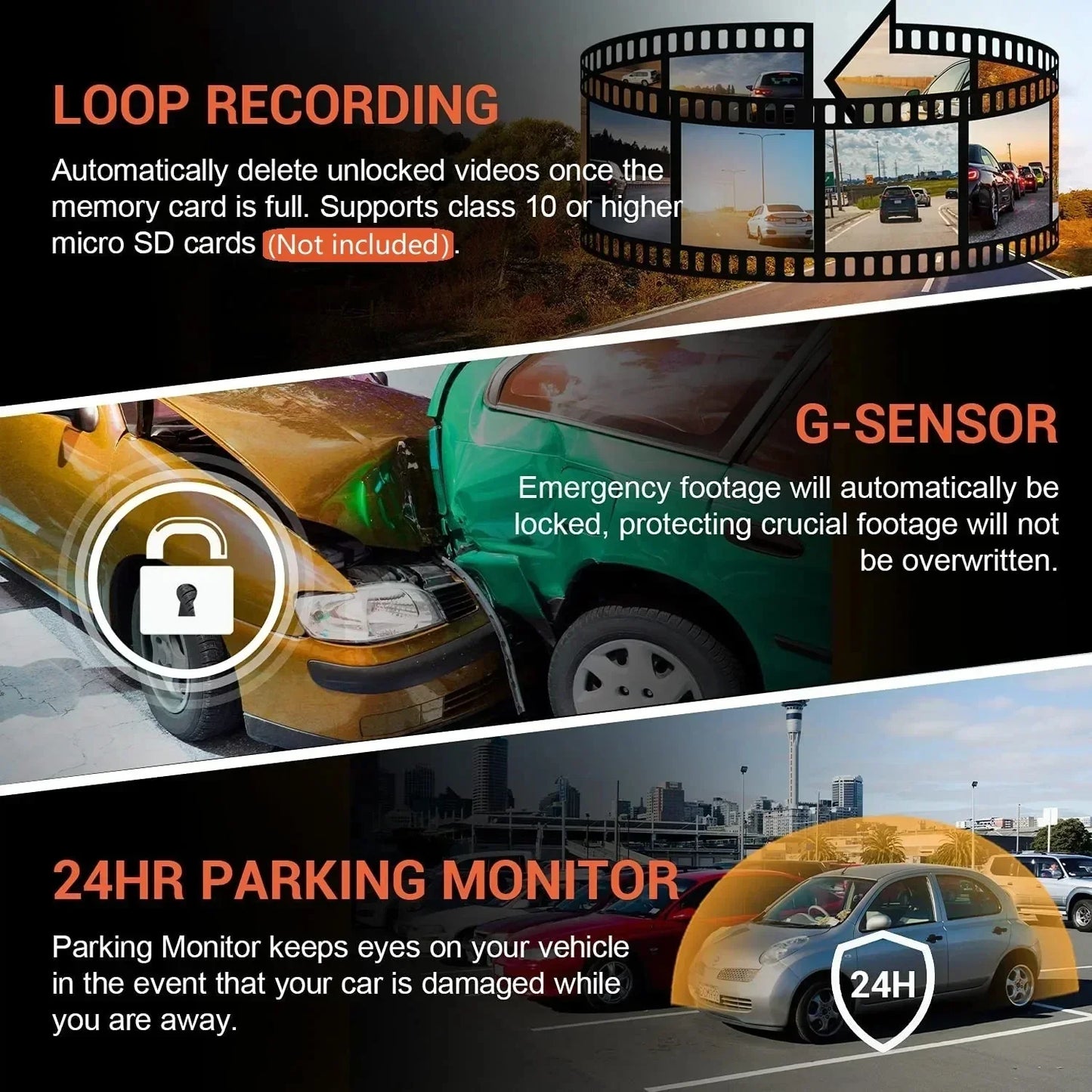 1080P WiFi Dual Camera Dash Cam — Front & Inside Car DVR with IR Night Vision, Loop Recording & Wide-Angle Lens