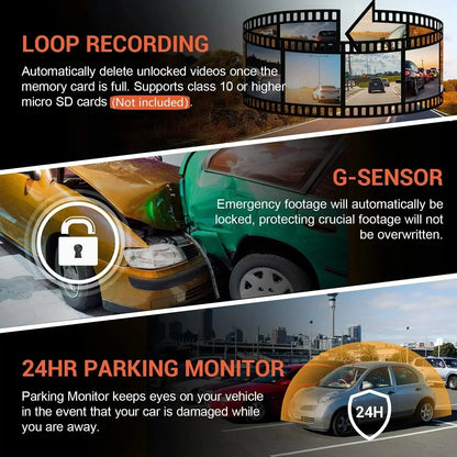 1080P WiFi Dual Camera Dash Cam — Front & Inside Car DVR with IR Night Vision, Loop Recording & Wide-Angle Lens
